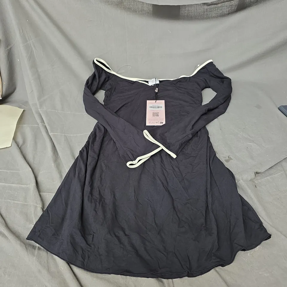 OH POLLY STASIA MODAL OFF-SHOULDER A-LINE MINI DRESS IN BLACK SIZE L