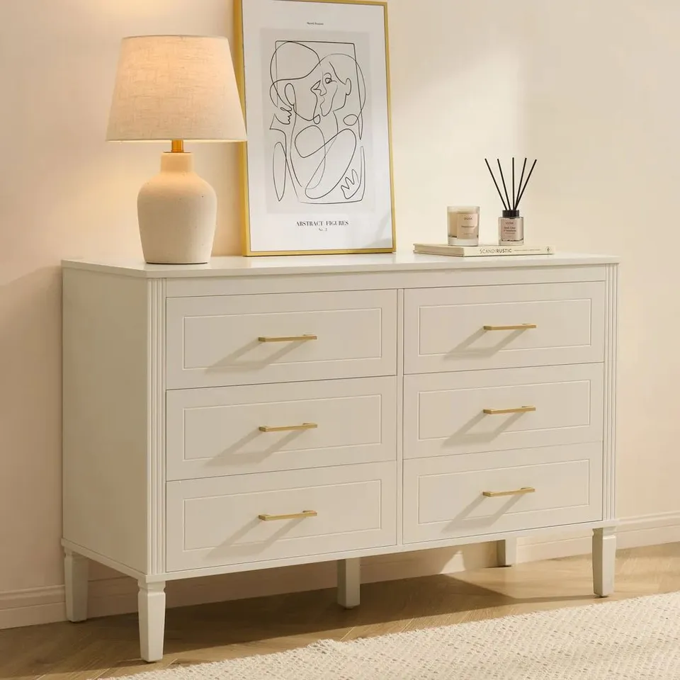 BOXED DUSK SIENNA 6 DRAWER CHEST - CREAM (1 BOX)
