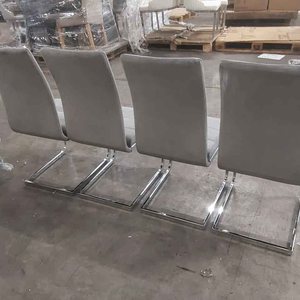 SET OF 4x PERTH DINING CHAIR, GREY CLASSIC VELVET & CHROME