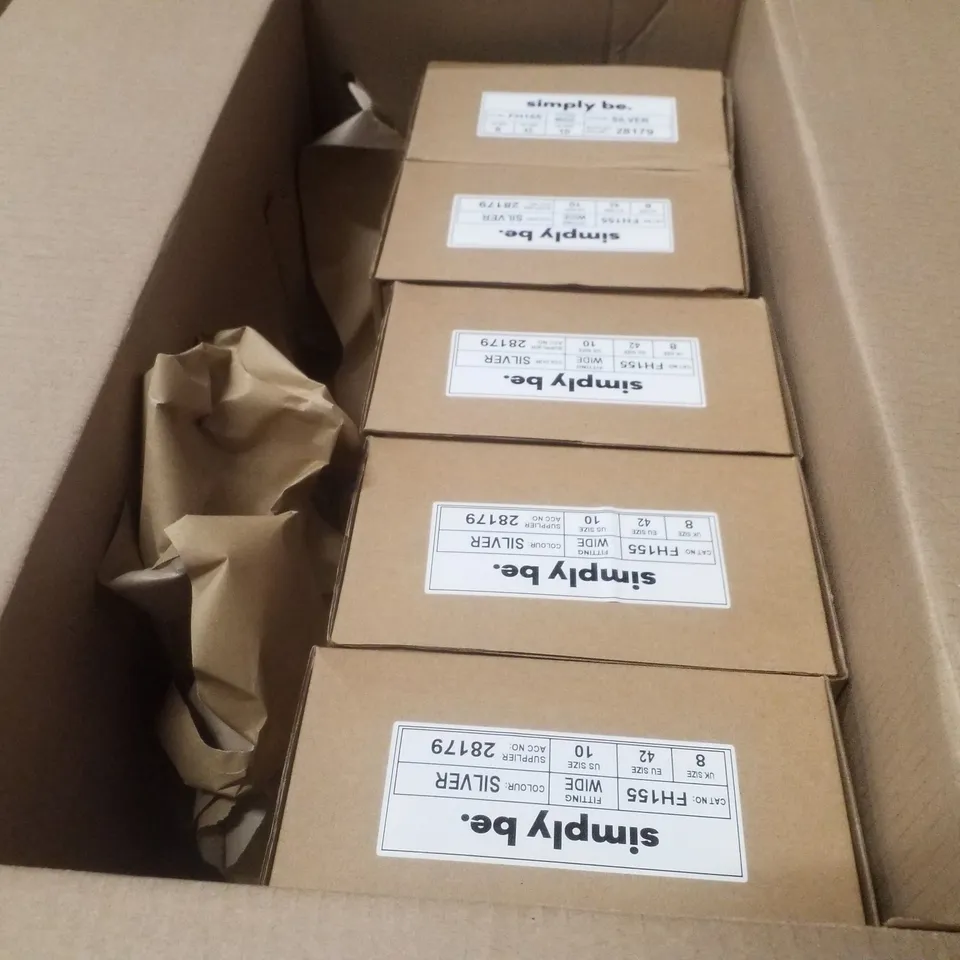 BOX CONTAINING APPROXIMATELY 5 PAIRS OF BRAND NEW SIMPLY BE SILVER DALLAS WIDE PENNY LOAFERS - SIZE 8