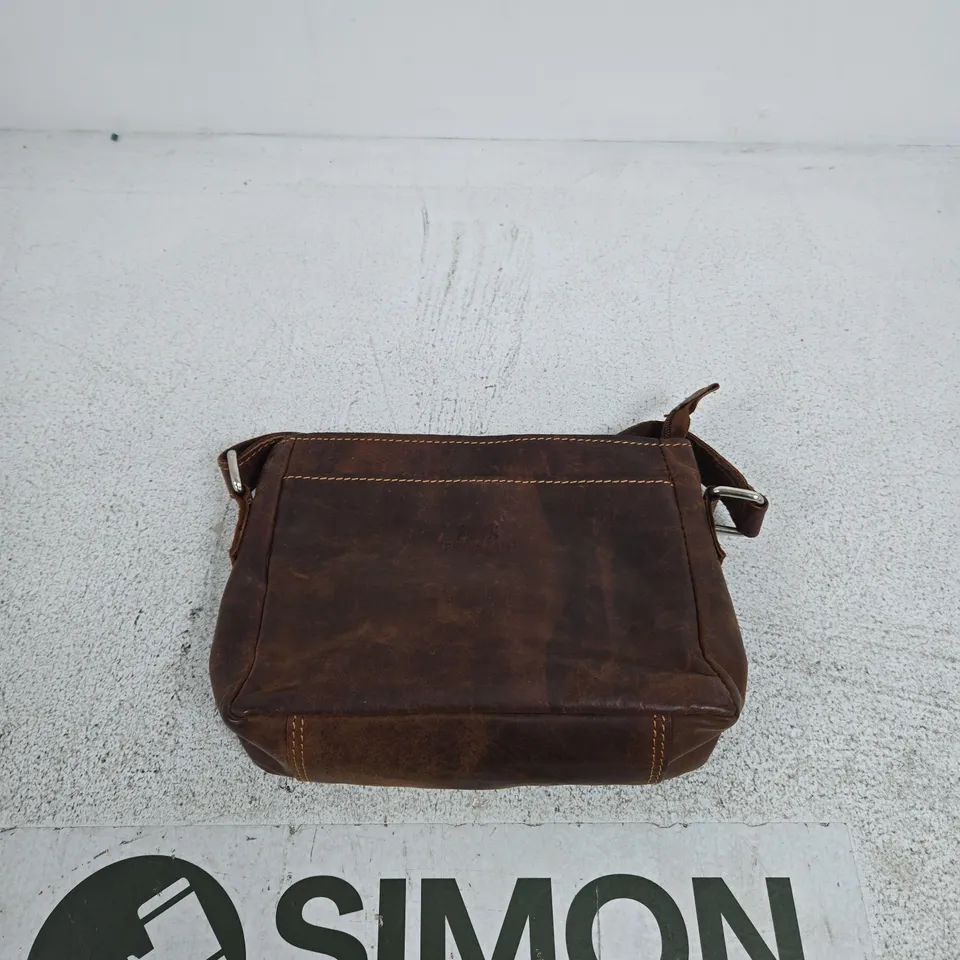 ROWALLAN BROWN LEATHER CROSSBODY BAG WITH CONTRAST STITCHING 