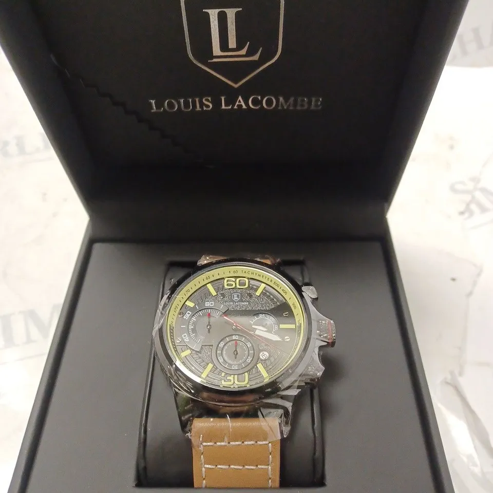 MENS LOUIS LACOMBE CHRONOGRAPH WATCH – 3 SUB DIALS E – LEATHER STRAP