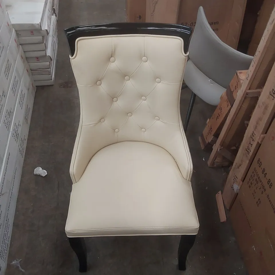 DESIGNER UPHOLSTERED CREAM DINING CHAIR WITH GLOSS WOODEN LEGS