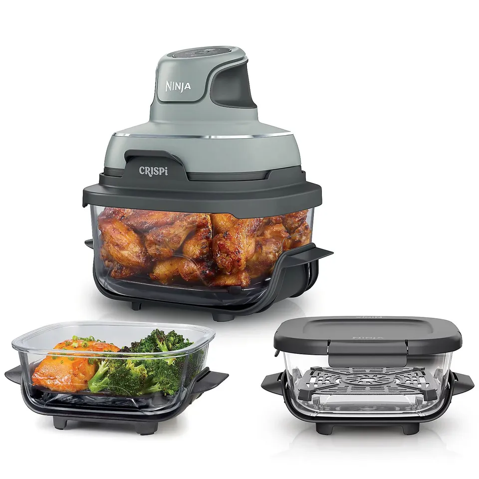 NINJA CRISPI 4-IN-1 GLASS PORTABLE AIR FRYER WITH ADDITIONAL 2X 1.4L CONTAINERS