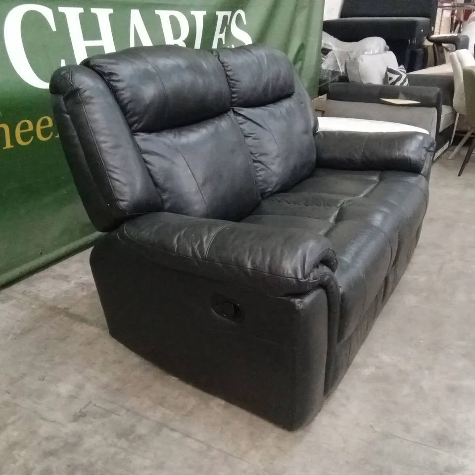 QUALITY DESIGNER 2 SEATER MANUAL RECLINER LEATHER SOFA - BLACK