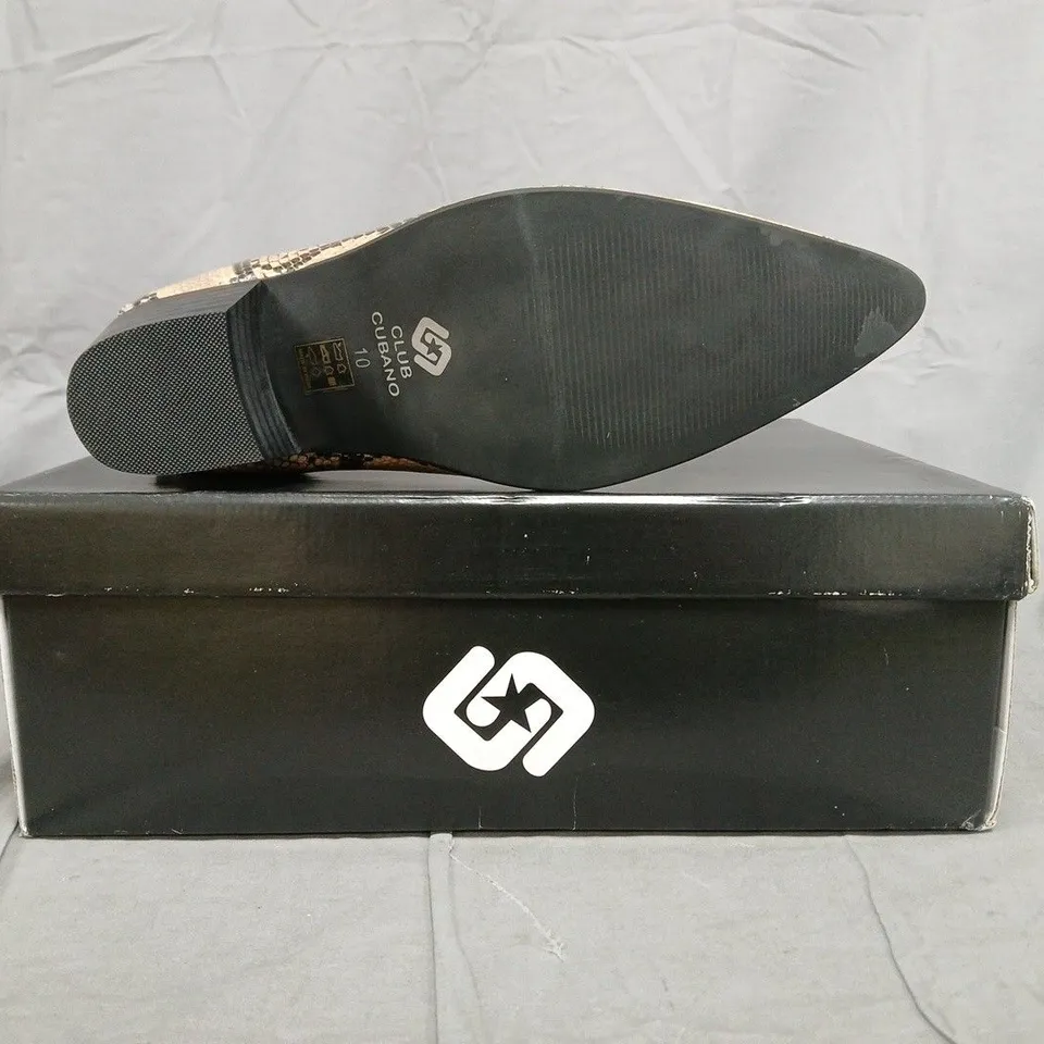 BOXED PAIR OF CLUB CUBANO LEATHER CUBAN HEEL BOOTS IN PYTHON SIZE UK 10