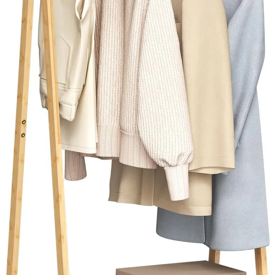 BOXED WOLTU BAMBOO CLOTHES RACK WITH SHOE SHELF, COAT RACK FREE STANDING CLOTHES RAIL FOR BEDROOM ENTRYWAY HALLWAY, 60X37.5X121 CM