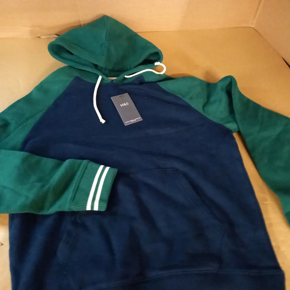 M&S NAVY/GREEN HOODIE - M