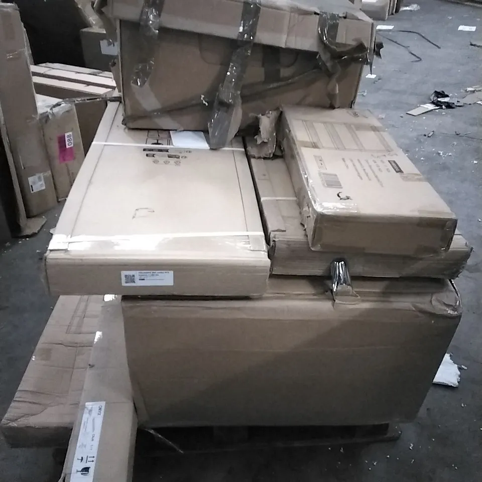 PALLET OF HOUSEHOLD ITEMS TO INCLUDE BAMBOO SHOE RACK,SIDEBOARD WITH DRAWERS AND COFFEE MACHINE ETC...