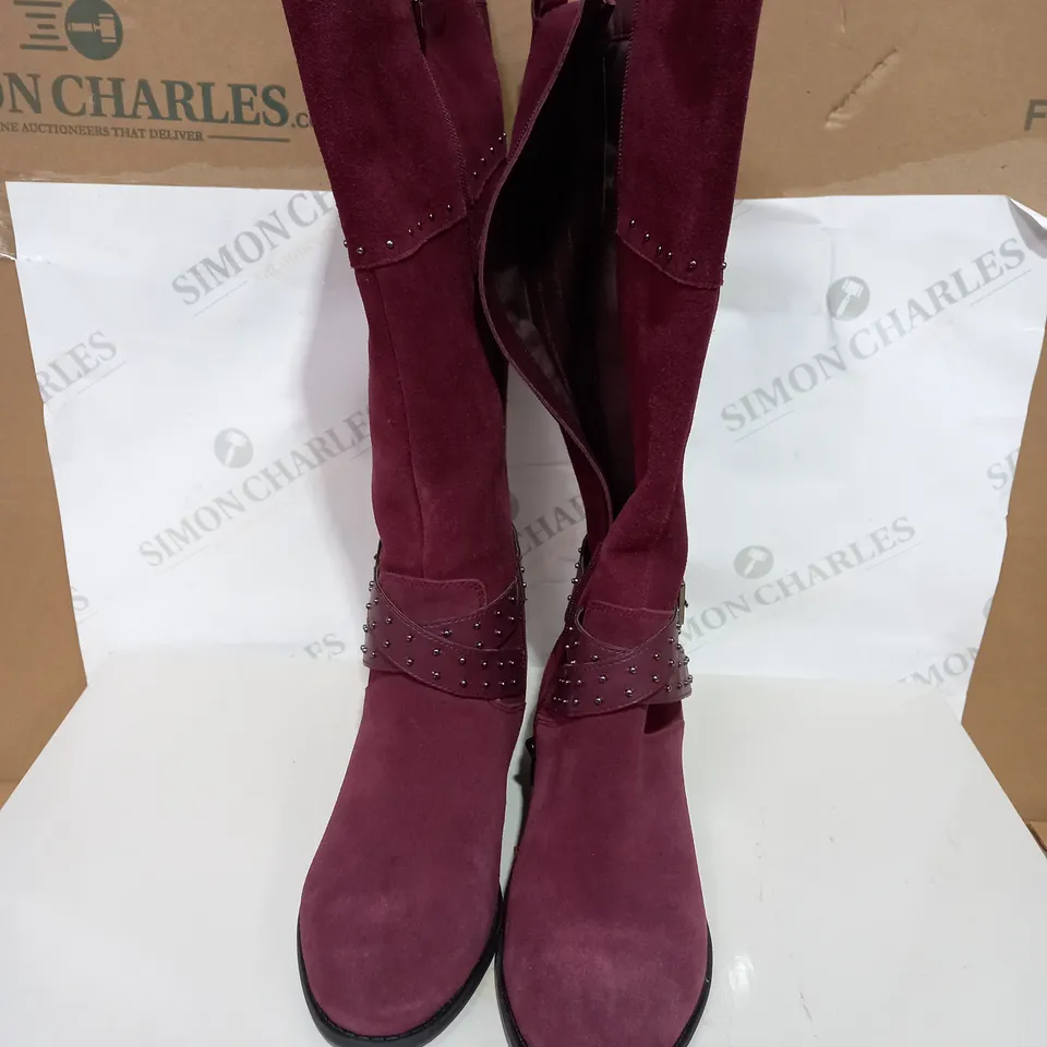 MARC FISHER BURGUNDY SUEDE HIGH RISE BOOTS - SIZE 6