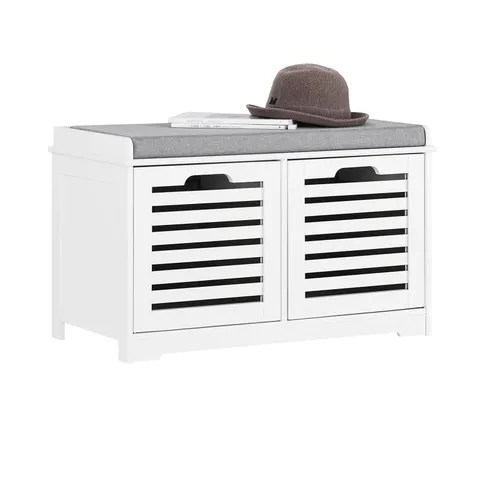 BOXED SOBUY FSR23-K-W, WHITE STORAGE BENCH WITH 2 DRAWERS & REMOVABLE SEAT CUSHION, SHOE CABINET SHOE BENCH, WHITE (1 BOX)