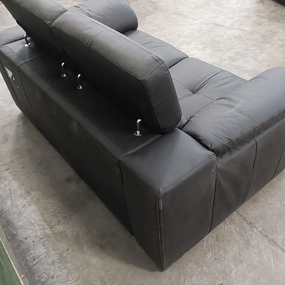 DESIGNER 2 SEATER BLACK LEATHER SOFA WITH ADJUSTABLE HEAD REST