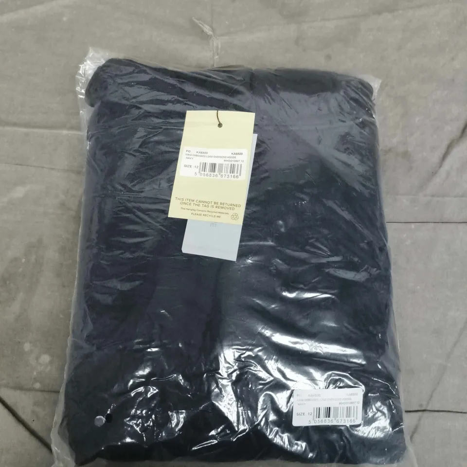 BAGGED KAIIA EMBOSSED LOGO OVERSIZED HOODIE IN NAVY - SIZE 12