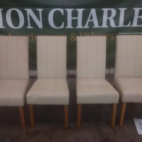 SET OF 4 DESIGNER CARRICK IVORY LEATHER DINING CHAIRS (OAK LEG)