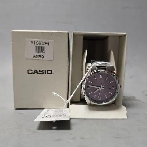 CASIO MTP SERIES ANALOG PURPLE DIAL STAINLESS STEEL STRAP