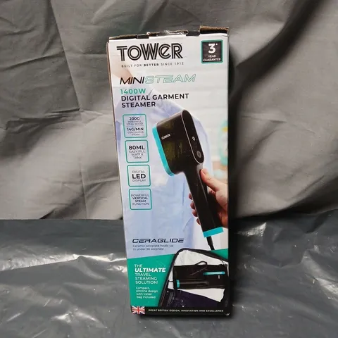 TOWER MINI STEAM 1400W DIGITAL GARMENT STEAMER – BOXED, SEALED.