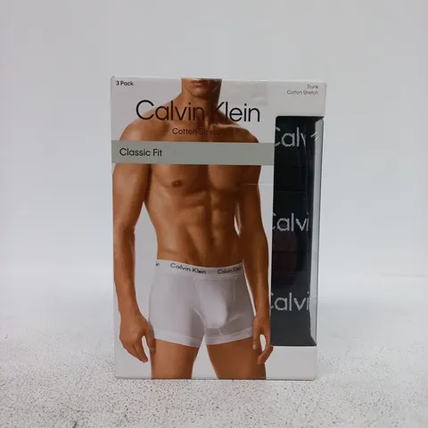 CALVIN KLEIN CLASSIC FIT COTTON STRETCH TRUNKS (3-PACK) IN BLACK SIZE MEDIUM