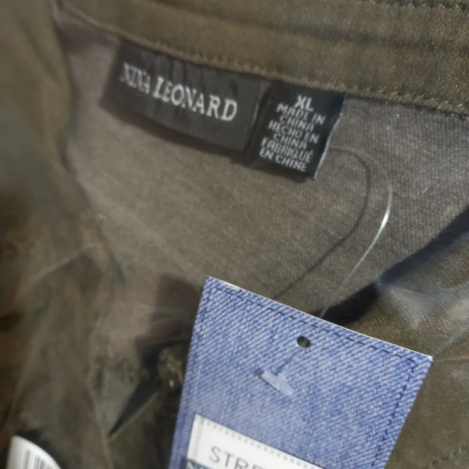 4 X BRAND NEW ELBOW SLEEVE BUTTON UP STRETCH DENIM DRESS BY NINA LEONARD DARK OLIVE XL