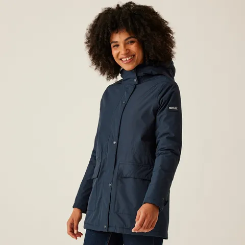 REGATTA WOMENS MIREYA INSULATED WATERPROOF JACKET - NAVY SPOT PRINT  - UK SIZE 18