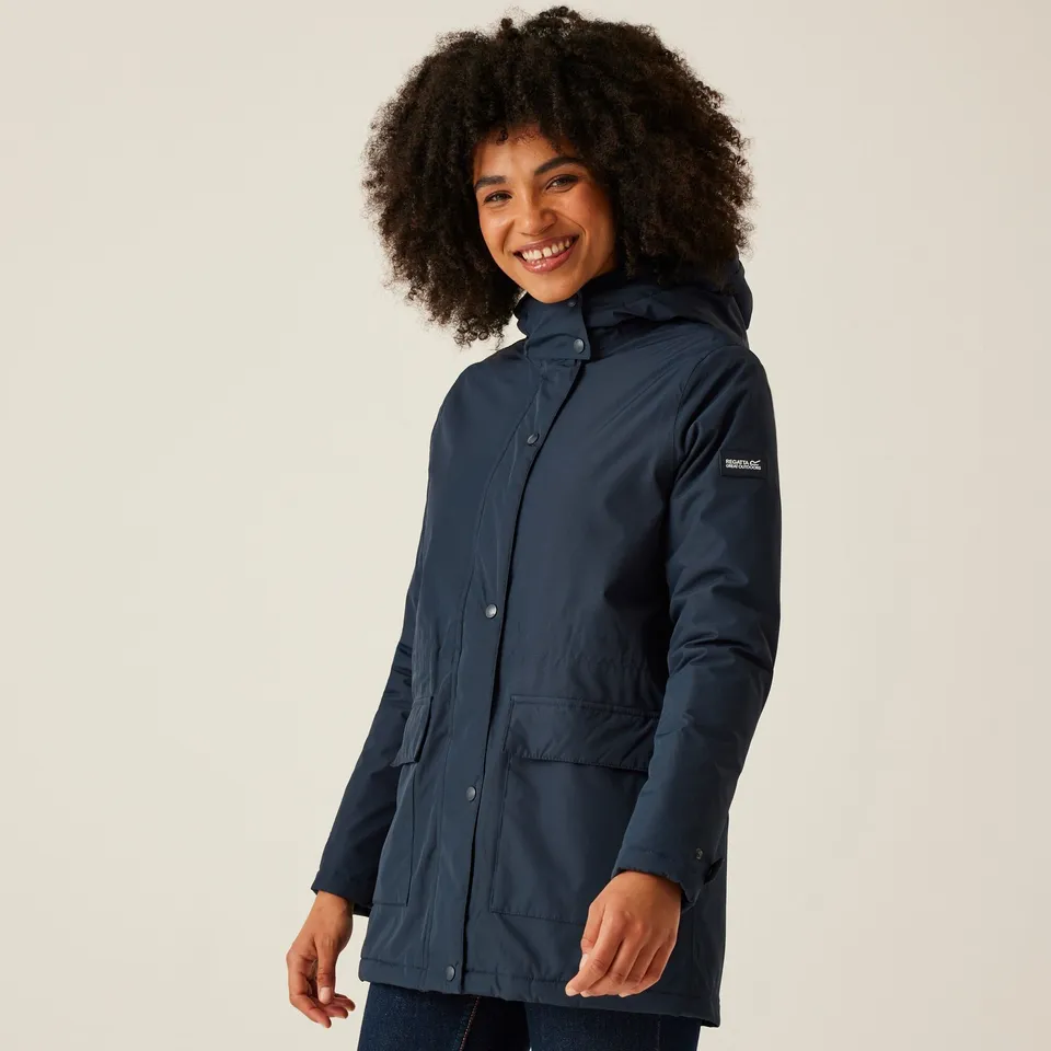 REGATTA WOMENS MIREYA INSULATED WATERPROOF JACKET - NAVY SPOT PRINT  - UK SIZE 18