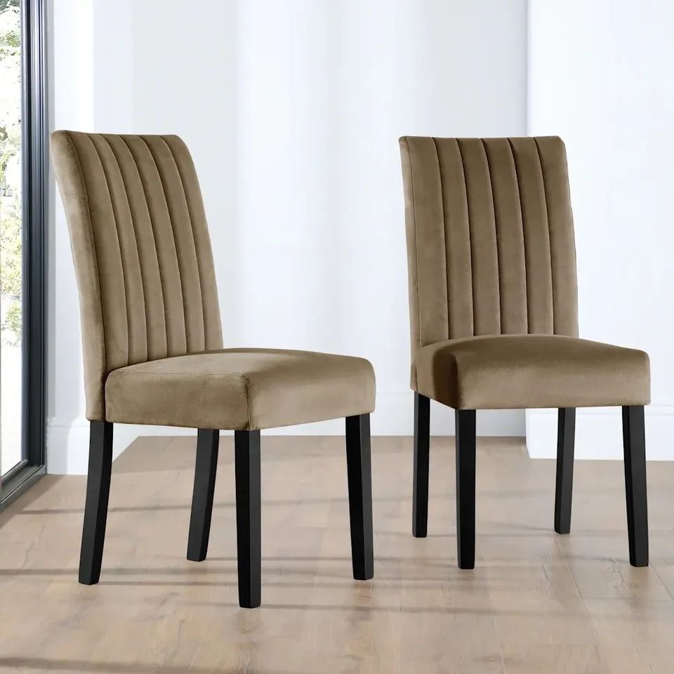 BOXED SALISBURY DINING CHAIR, BEIGE CLASSIC VELVET & BLACK SOLID HARDWOOD