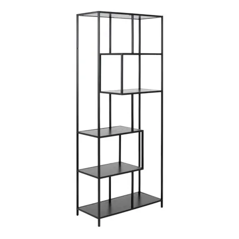 BOXED SEAFORD TALL BLACK METAL BOOKCASE WITH 5 BLACK SHELVES