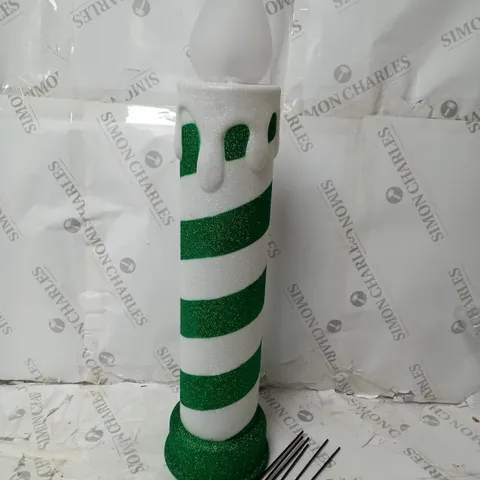 BOXED MR CHRISTMAS INDOOR/OUTDOOR LIGHT UP CANDLE - GREEN & WHITE