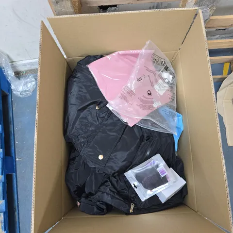 BOX OF APPROXIMATELY 15 ASSORTED ITEMS TO INCLUDE: LA MAREY LONG SLEEVED SHIRT