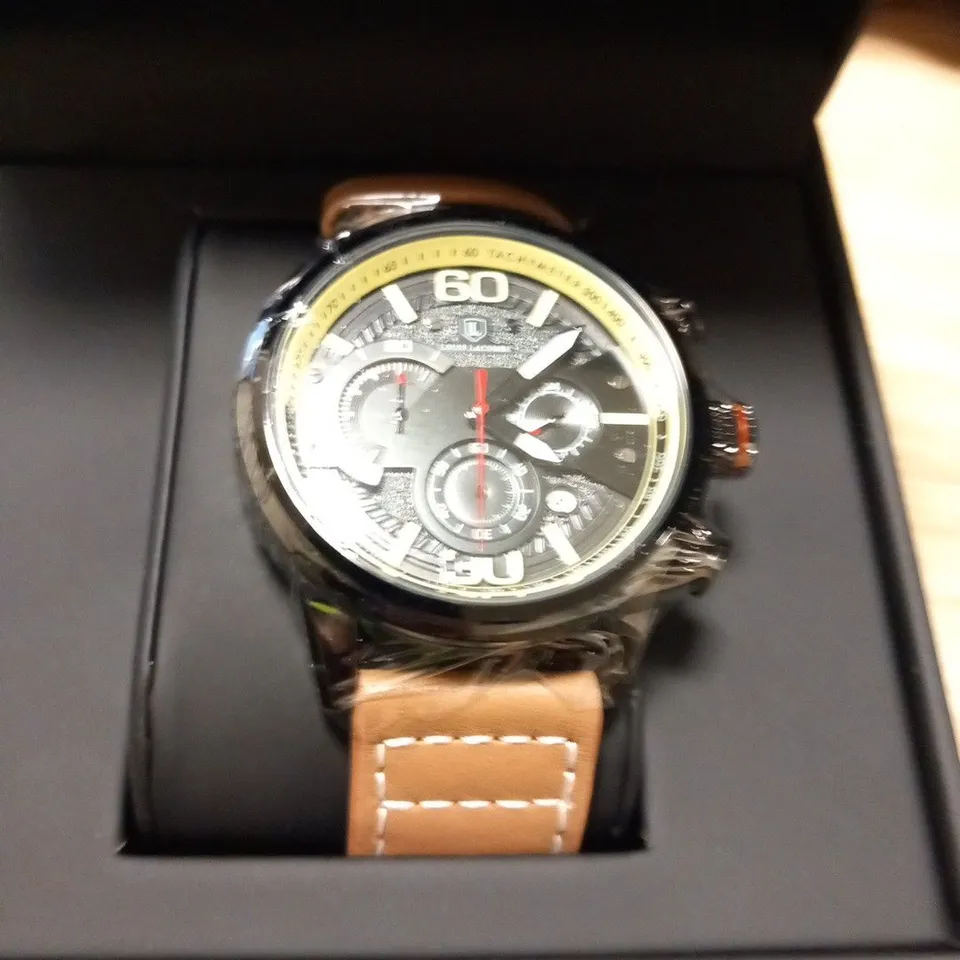 MENS LOUIS LACOMBE CHRONGRAPH WATCH – 3 SUB DIALS – BLACK CASE – LEATHER STRAP – EST £395
