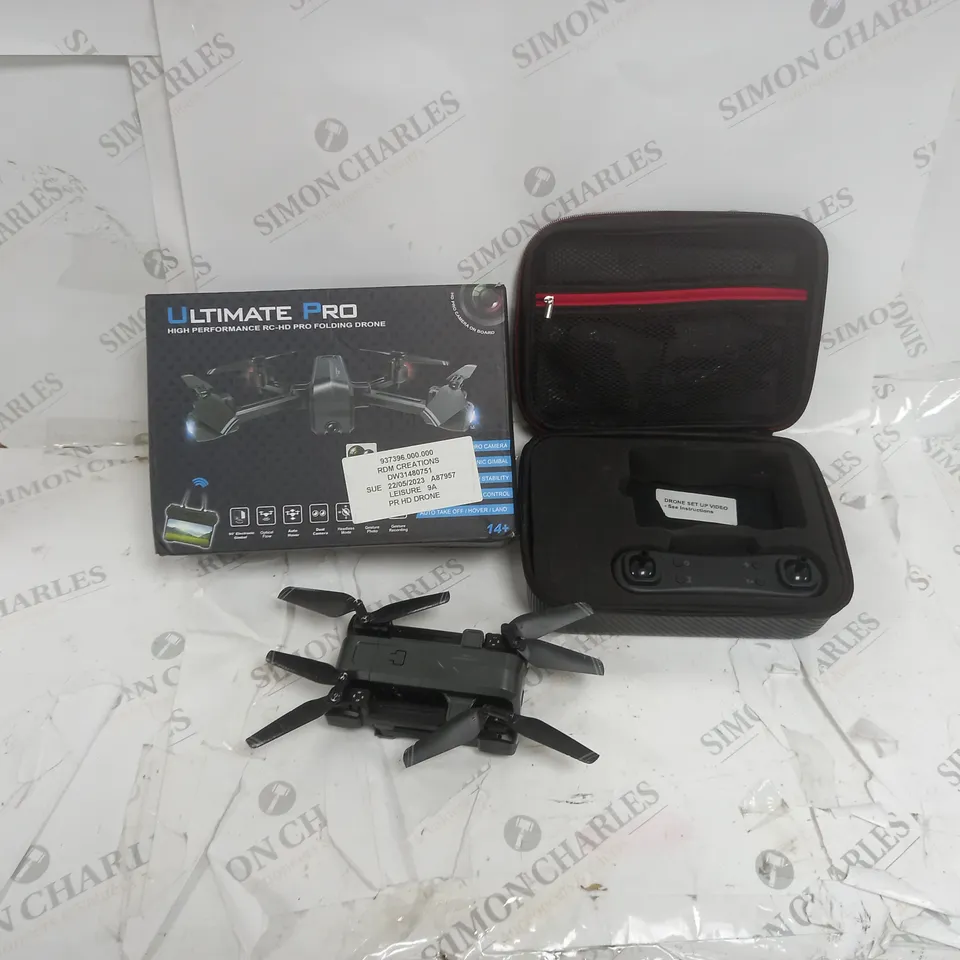 BOXED ULTIMATE PRO HIGH PERFROMANCE RC-HD PRO FOLDING DRONE WITH CARRY CASE, CABLES AND INSTRUCTIONS
