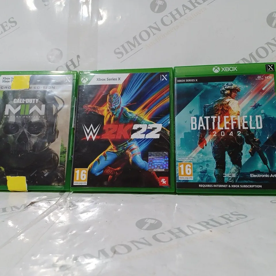 3 ASSORTED XBOX ONE GAMES TO INCLUDE: CALL OF DUTY, WWE 2K22 & BATTLEFIELD 2042