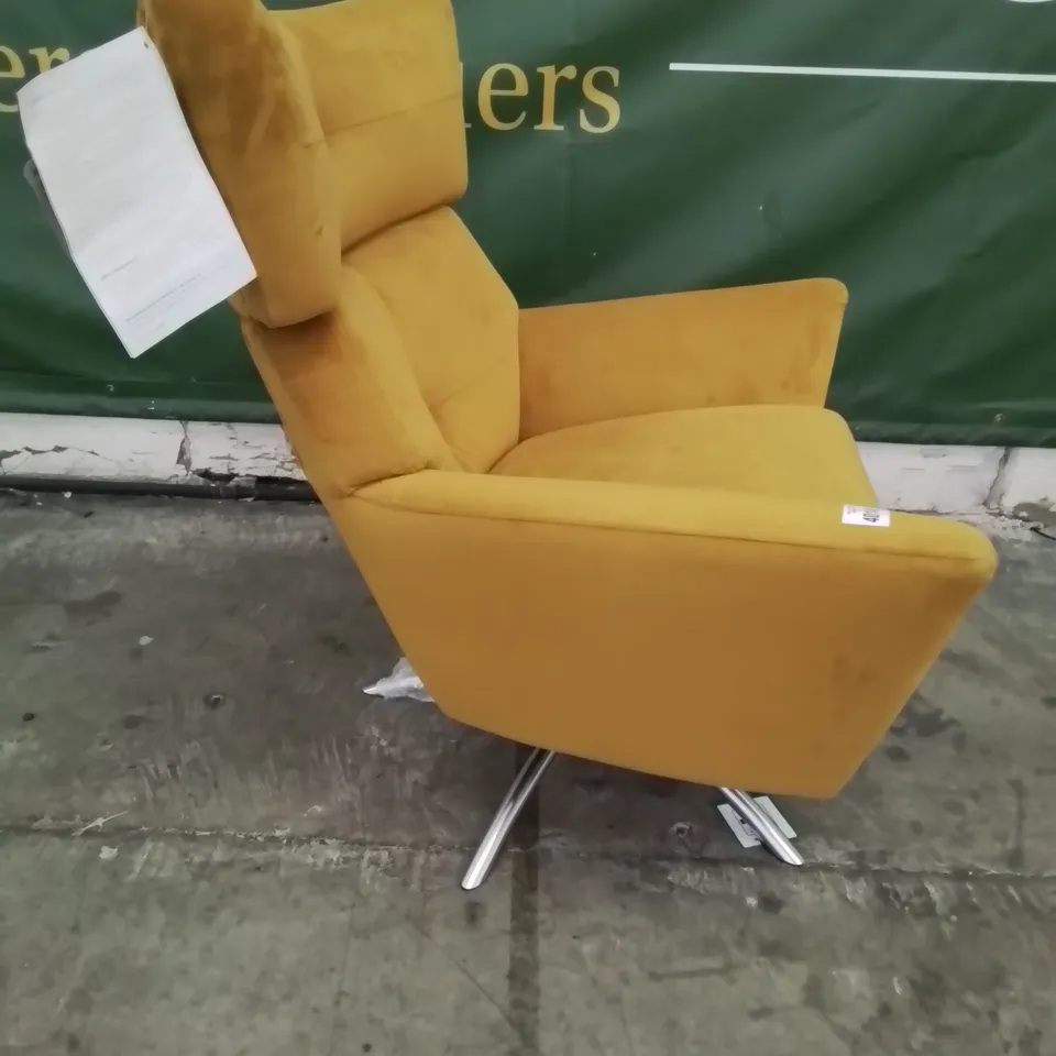 QUALITY BRITISH DESIGNER LOUNGE Co. WINGED SWIVEL EASY CHAIR PLUSH YELLOW FABRIC 