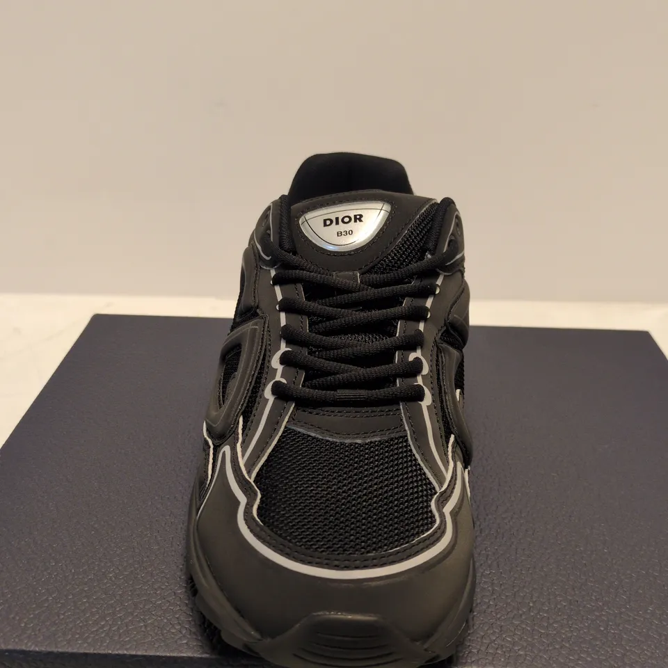 BOXED PAIR OF DIOR B30 MICROFIBER MESH BLACK SNEAKERS – UK 9