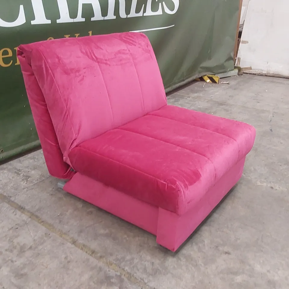 QUALITY DESIGNER 1 SEATER VELVET CHAIR BED - PINK