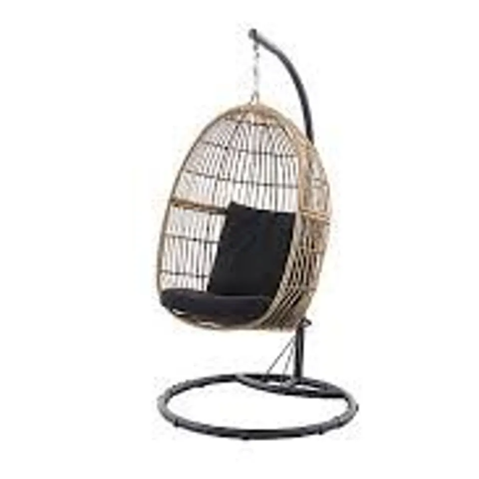 BOXED GOODHOME APOLIMA BROWN & EBONY BLACK RATTAN EFFECT HANGING EGG CHAIR (1 BOX)