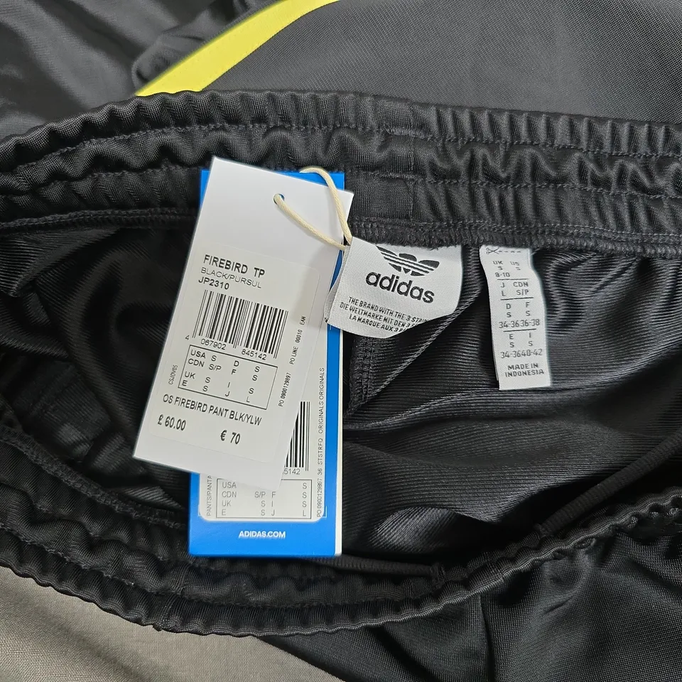 ADIDAS FIREBIRD TRACK PANTS - BLACK WITH YELLOW STRIPES (MEN'S) - UK SMALL 8-10