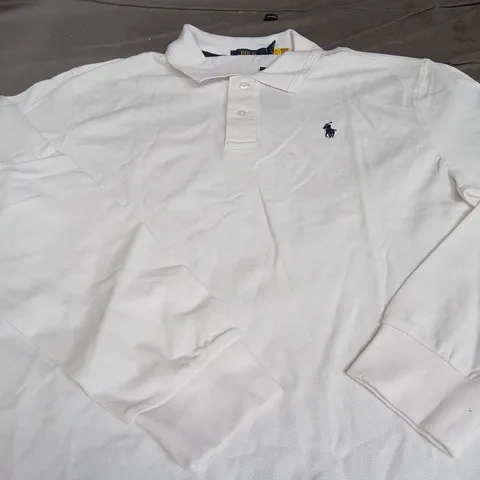 POLO RALPH LAUREN LONG SLEEVE POLO SHIRT IN WHITE - SIZE LARGE