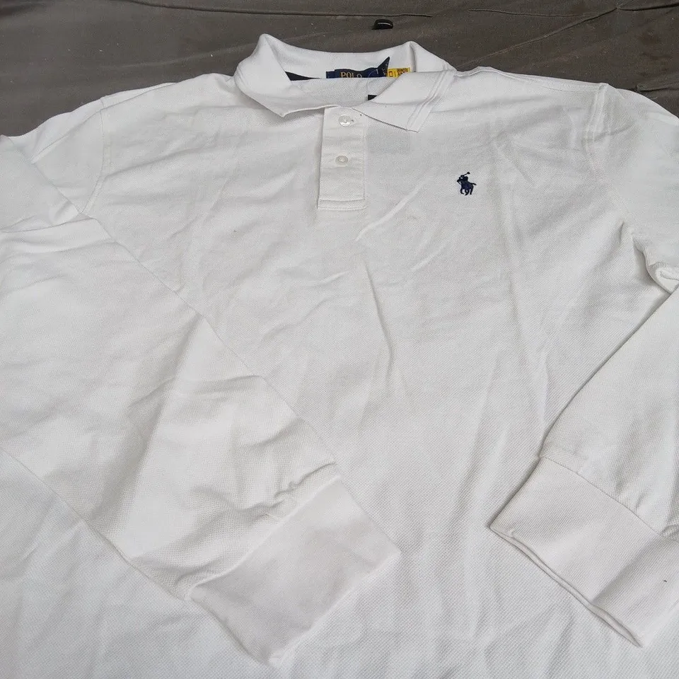 POLO RALPH LAUREN LONG SLEEVE POLO SHIRT IN WHITE - SIZE LARGE