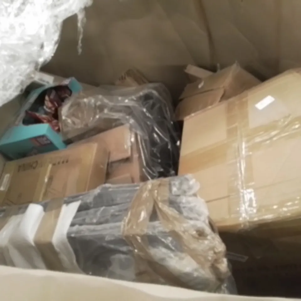 PALLET OF ASSORTED ITEMS INCLUDING COMPUTER MAINFRAME BRACKET, AUDIO TURNTABLE, TOILET SEAT, 3 TIER TROLLEY, STAINLESS STEEL FAUCET, ROUND SIDE TABLE