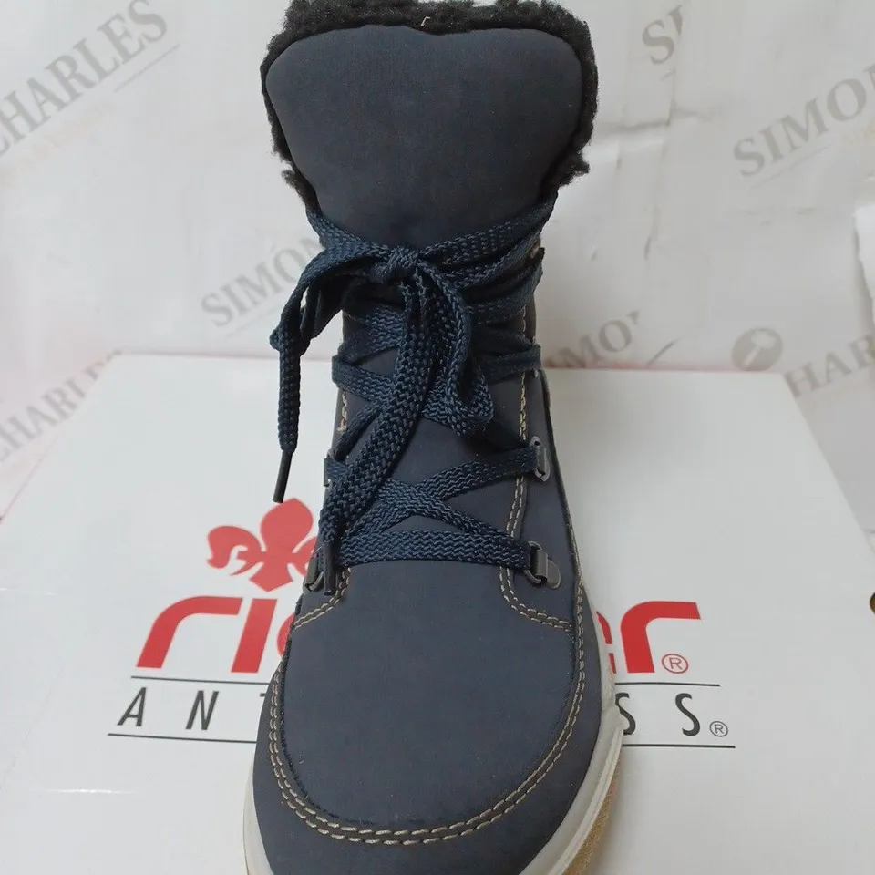 BOXED RIEKER WATER RESISTANT HIKER BOOTS, NAVY - SIZE 3.5