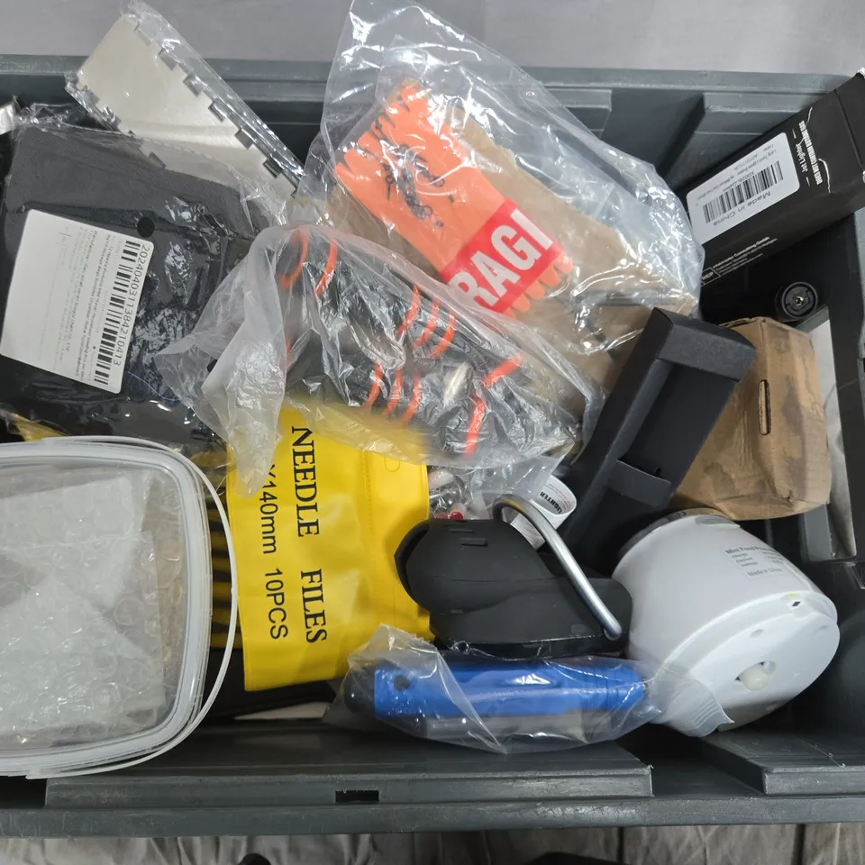 Assorted hand tools & equipment in plastic crate – Needle Files included