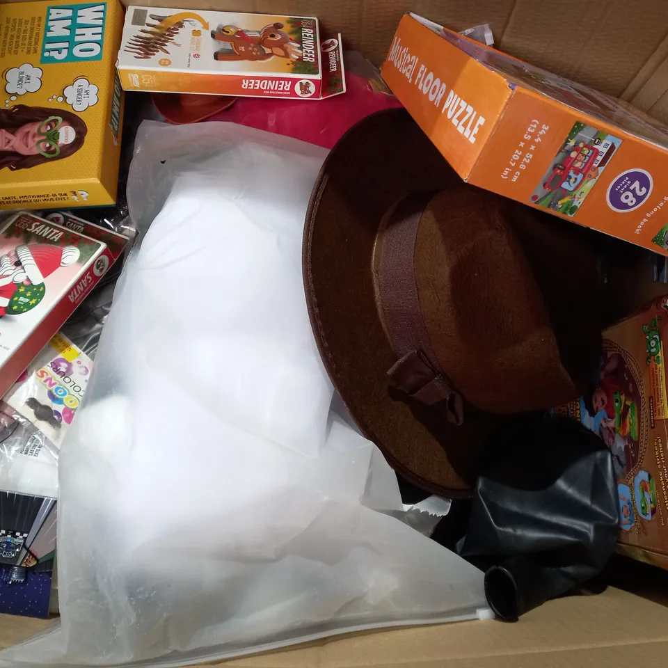 BOX OF APPROX 25 ASSORTED TOYS TO INCLUDE - WHO AM I - MUSICAL FLOOR PUZZLE - 055 SANTA ECT