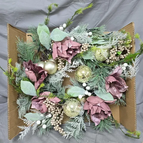 PINK MAGNOLIA PRE LIT WREATH