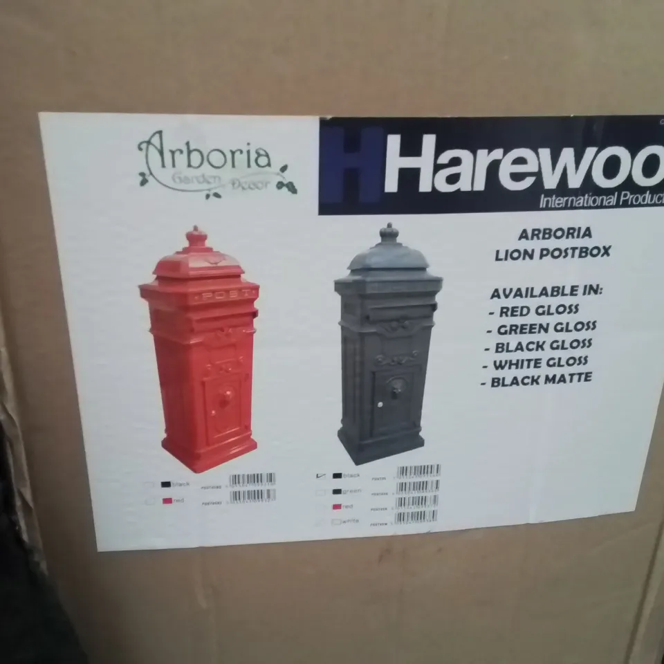 BOXED ARBORIA LION POST BOX BLACK