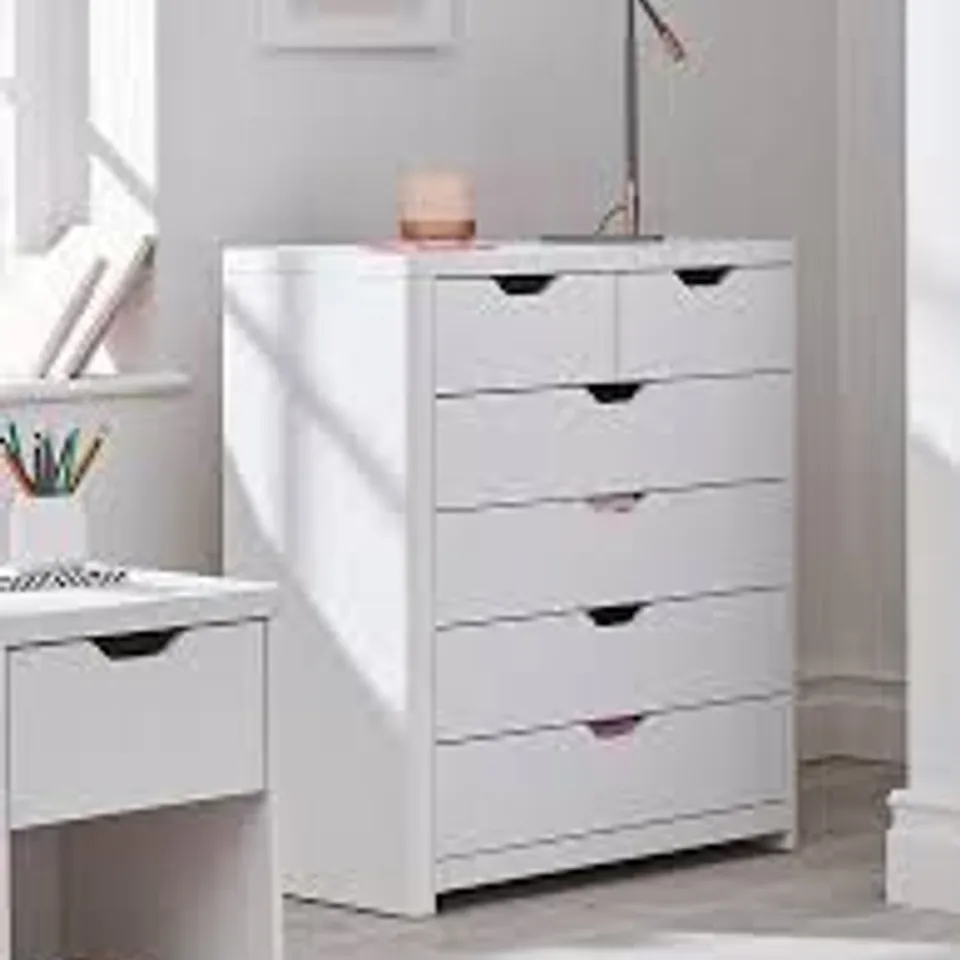 BOXED ASPEN 4 + 2 DRAWER CHEST - WHITE OAK EFFECT (1 BOX) RRP £139