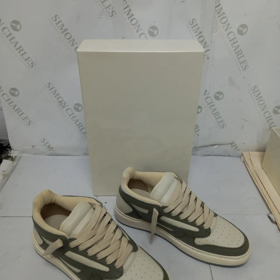 BOXED PAIR OF REPRESENT REPTOR LOW KHAKI/CREAM SIZE 42 