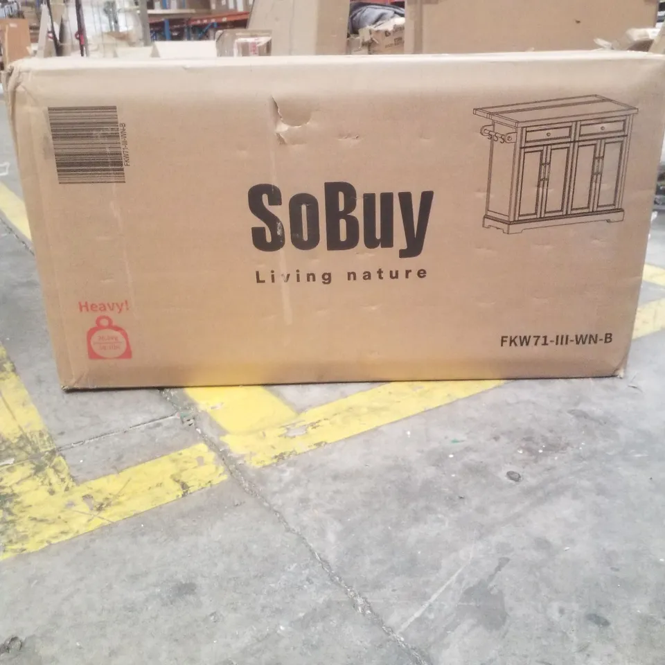 BOXED SOBUY FKW71-III-WN KITCHEN ISLAND ON WHEELS WITH EXTENDABLE WORKTOP, 2 DRAWERS, 2 CABINETS & TOWEL RACK- WHITE 