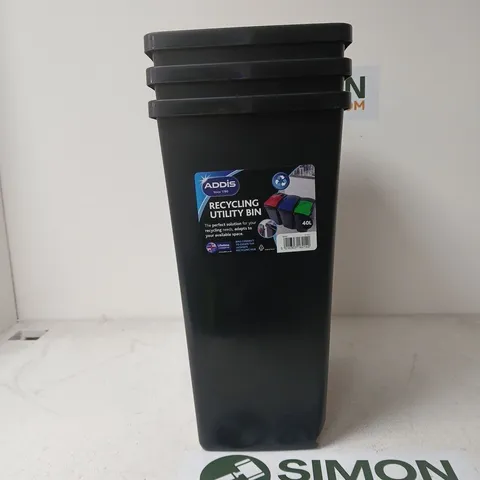 BOXED SET OF 3 RECYCLING UTILITY BINS 40L