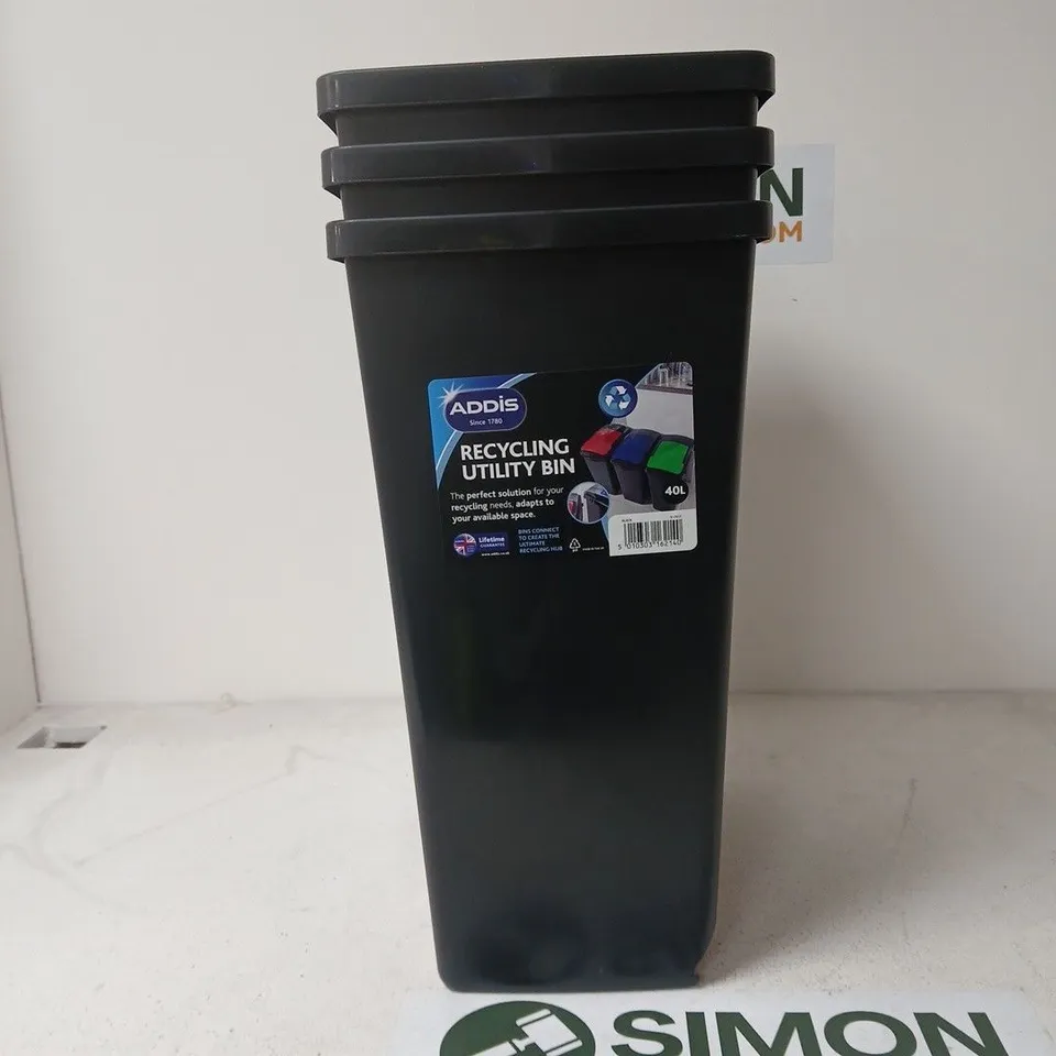 BOXED SET OF 3 RECYCLING UTILITY BINS 40L RRP £32.99