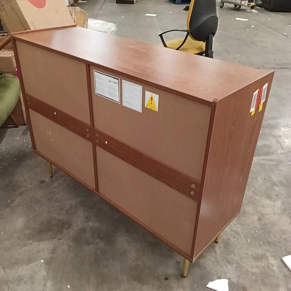 WALNUT-FINISHED RATTAN 6-DRAWER SIDEBOARD CABINET